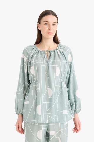 Defacto Regular Fit Desenli Uzun Kollu Bluz D8681ax25spgn1100 Yeşil