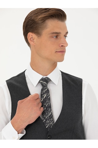 Cacharel Antrasit Slim Fit Yün Karışımlı Klasik Yelek Gri