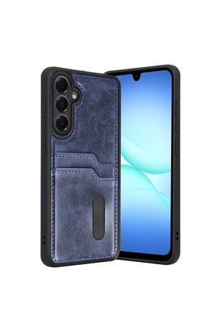 Samsung Galaxy A57 5g Sara Kartvizitli Deri Kılıf - Lacivert renkli