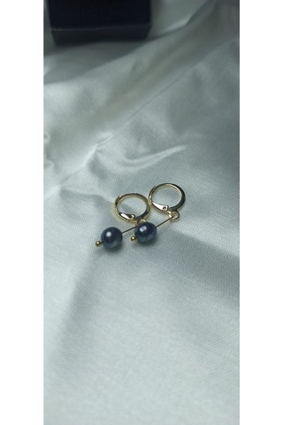 24k Altın Kaplama Halka Gerçek Siyah İnci Tasarım Küpe