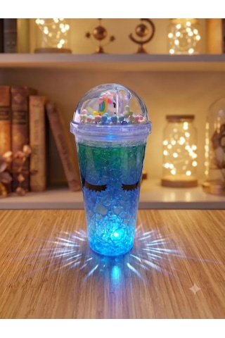 Işıklı Unicorn Tasarımlı Rgb Led Pipetli Bardak Renk Değiştiren Sihirli Kupa Belirtilmemiş