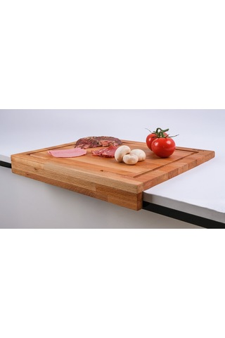 İroko L Kayın Ahşap Tezgah Üstü Kesme Tahtası 45x35 Cm Oluklu, Kenarlıklı, Premium El Yapımı Ahşap
