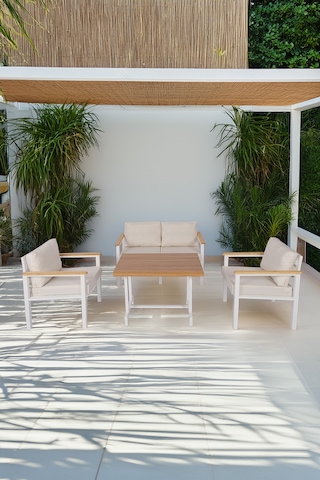 Neokas Balkon Mobilyası, Bahçe Takımı, Kafe Koltuğu, Bekleme Alanı Koltuğu, 1 + 1 + 2 + Masa Beyaz