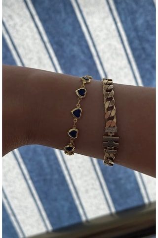 Kalpli Zirkon Taşlı Gold Renk Bileklik 18 Cm Lacivert