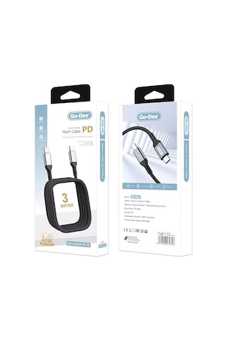Go-des Gd-uc639 Type-c To Type-c Pd Hızlı Şarj Kablosu 60w 3m Siyah Siyah