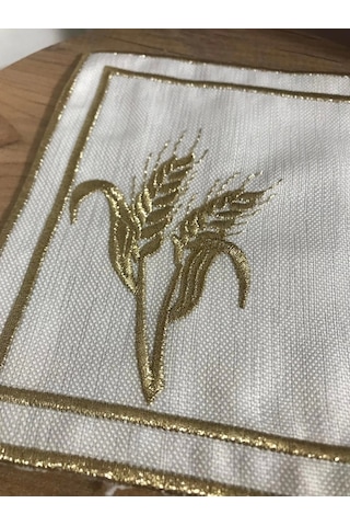 Nivemeshome Başak Nakışlı Gold Kare 6 Adet Keten Kokteyl Peçetesi Kahve Yanı Sunumluk Çok Renkli