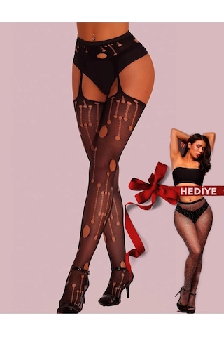 Senberries Özel Üretim Star Model Fantezi Jartiyer Çorabı