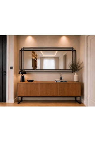 Effe Siyah Metal Çerçeveli 180x80 Cm Dekoratif Ayna 180x80cm-3-lü-siyah