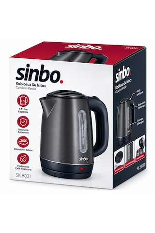 Gri Çelik Kettle Su Isıtıcısı Kablosuz Kullanım 1.8lt 360 Derece Dönebilme Otomatik Kapanma Sk-8031
