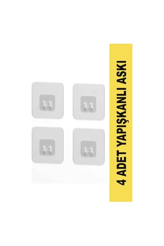 Zabata 7x7 Cm Süper Güçlü Yapışkanlı Banyo Askısı Yedek 4 Adet Sticker Raf Tutucu Askı Siyah