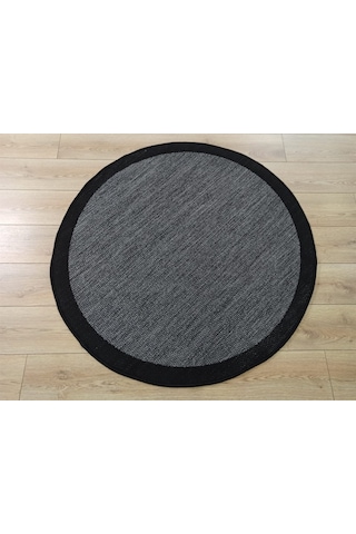 Çam Halı Sisal 9714 Gri / Siyah Bordürlü Daire Jüt Sisal Kilim - 160x160