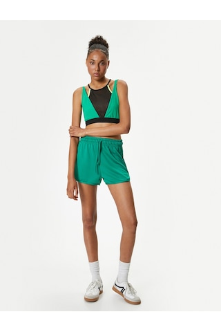 Koton Ekstra Mini Spor Şort Beli Bağcıklı Yüksek Bel Relax Fit Yeşil 4sak40359nk Koyu Yeşil