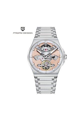 Pagani Design Pd-ys028 42mm 100m Su Geçirmez, İskelet Otomatik Safir Kristal Işıkl Full Çelik Lüks Erkek Kol Saati Bej Diğer