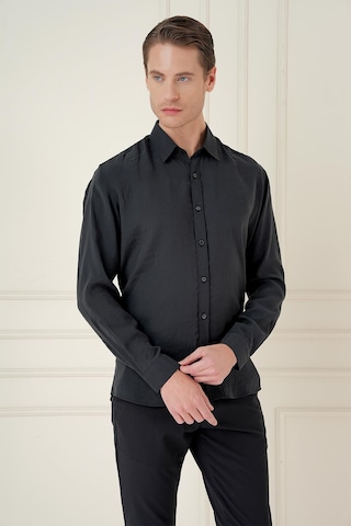 Efor Slim Fit %100 Modal Uzun Kol Klasik Siyah Gömlek Gk 743 Siyah