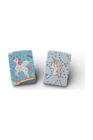 Kadın İkili Cep Aynası Gökkuşağı Ve Unicorn Tasarımlı Çok Renkli