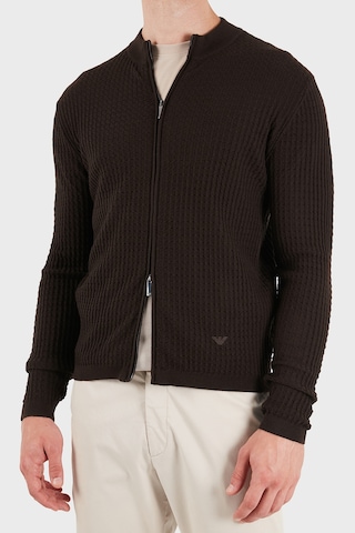 Emporio Armani Logolu % 100 Yün Regular Fit Bisiklet Yaka Hırka Erkek Hırka Em006315 Af27831 F6017 Koyu Kahve Koyu Kahverengi