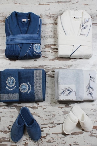 EcoCotton Organik Aile Bornoz Seti Derin 10 Parça Mavi