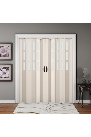 Faran Dekorasyon 170 x 215 Beyaz Renk Camlı Çift Açılım Pvc Akordiyon Kapı - FRNAKMODEL-0-153