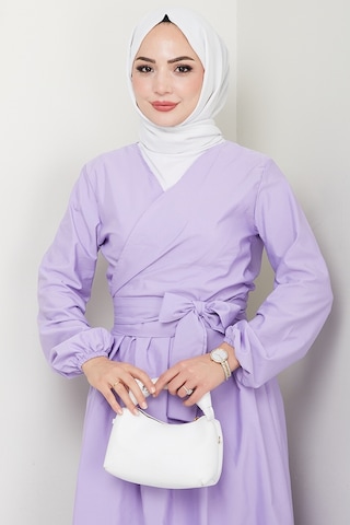 Bestenur Bağlamalı Bluz Etek İkili Takım 1465 - Lila Lila