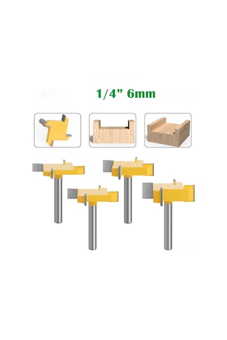 Shineyee Ahşap İşleme T-tipi Freze Ucu: 6mm Sap, 4 Lü Paket, Dört Kanatlı, Derin Kesim Ve Temizleme İşlemleri İçin Profesyonel Alet