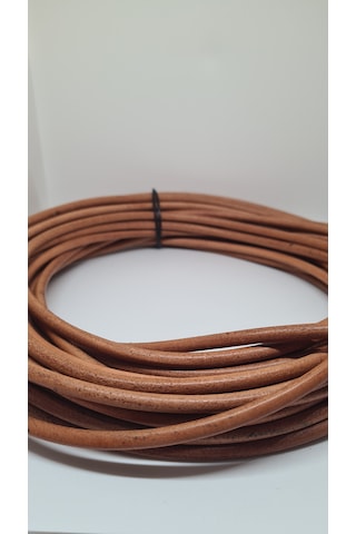 5 Mm Yuvarlak Hakiki Deri İp - Sırım Naturel 1 Metre