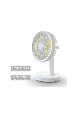 Fortunelane Usb Şarjlı Taşınabilir Masaüstü Fan, 3 Hızlı Rüzgar, Isınırlı Beyaz Gece Lambası, 800mah Pil, Abs+pp, Seyahat Ev İçin