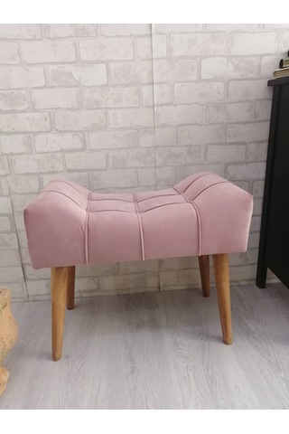 Pudra Rengi Puf Ahşap Ayak Çima Dikiş Spor Modern Tasarım