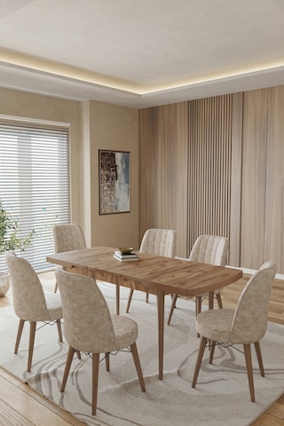 Toce Home Kuf Serisi 80x130 Açılabilir Masa Yemek Odası Takımı, Mutfak Takımı 6 Adet Sandalye Bej