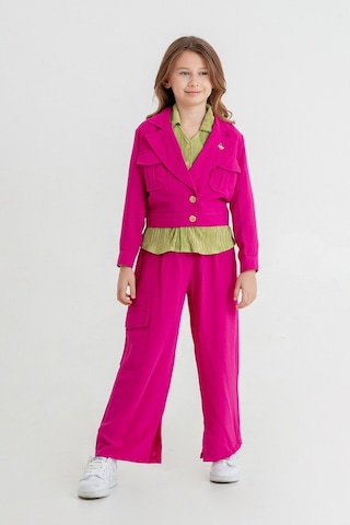 Kız Çocuk Crop Ceketli Üçlü Takım 4407 Fuşya