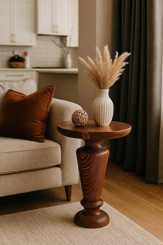 Doğal Meşe Masif Tekli Yan Sehpa Modern Mantar Sehpa Modeli Meşe