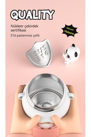 Sevimli Net Kırmızı Yüksek Değerli Karikatür Bebek 316 Paslanmaz Çelik Termos Bardak Tutacak Saman Bardak Büyük Kapasiteli Büyük Göbek Bardak Beyaz