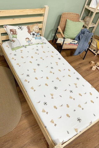 Organik Tek Kişilik Lastikli Çarşaf Seti - Şampiyon Minik Aslan Renkli