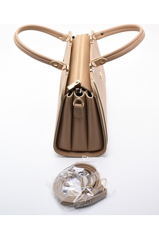 Jasmin Vizon Üç Gözlü Omuz Askılı Kadın El Çantası Krem