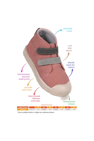 Kiko Kids Mufasa İlk Adım Cırtlı Kız Bebek Günlük Bot Ayakkabı Pudra - Gri Pudra - Gri Gri - Pudra