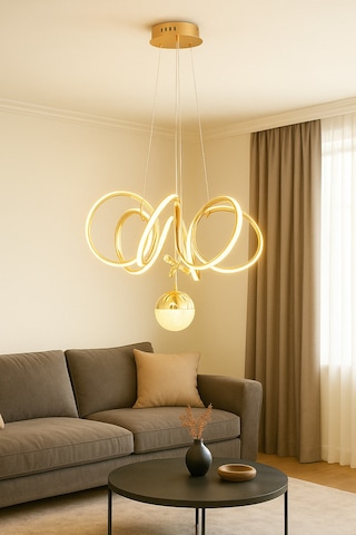 Lzy Avize Store Modern Gold Cam Avize Yatak Odası - Hol - Salon Sarı Sarı