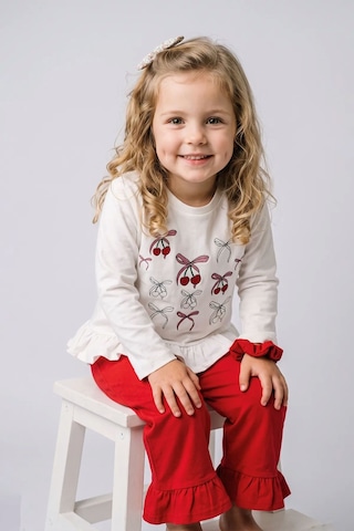 Zuzunga Kız Çocuk Cherry Fiyonk Desenli Fırfırlı Pijama Takımı Toka Hediyeli Kırmızı
