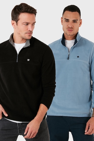 Buratti Slim Fit Anti-Pilling Tüylenme Yapmayan Bato Yaka Şardonlu 2'Li Paket Erkek Polar 5906001S2 Siyah-Açık Mavi