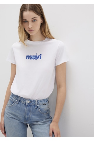 Mavi - Mavi Kedi Baskılı Beyaz Tişört 1613287-620 Beyaz
