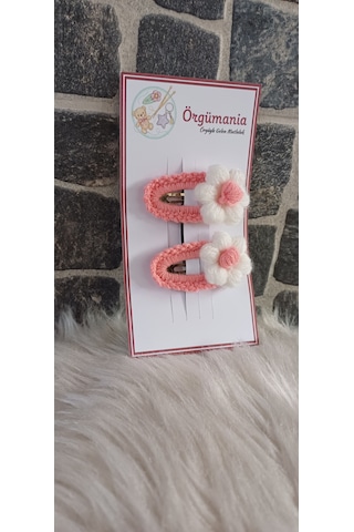Çıtçıtlı Papatya Toka- Örgü Çiçek Toka Pembe