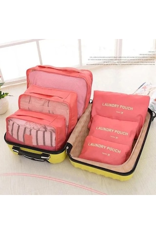 6 Adet/takım Seyahat Saklama Çantası Büyük Kapasiteli Su Geçirmez Bagaj Giyim İç Çamaşırı Saklama Çantası Fermuarlı Çanta Karpuz Kırmızısı
