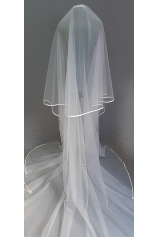 Suzanna Moda Saten Biyeli Çift Kat Taraklı Hayal Tül Gelin Duvağı 2.50 Cm Uzun Kat - 85cm Kısa Kat Kırık Beyaz
