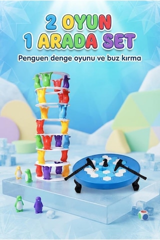 2'li Eğitici Strateji Ve Denge Oyunu- Buz Tuzağı Buz Kırma Ve Penguen Denge Kulesi Aile Çocuk Oyunu
