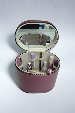 Makyaj Düzenleyici Aynalı Makyaj Çantası Bordo Bölmeli Taşınabilir Kozmetik Organizer 19x15x16 Cm
