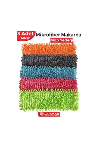 Larimar Makarna Mop Mikrofiber Yedek Paspas Temizlik Bezleri 3'lü 40 CM