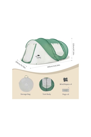 Naturehike 3-4 Kişilik Pop-up Otomatik Kurulum Kamp Çadırı Green Yeşil