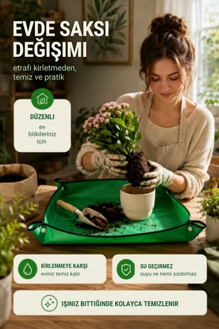 Bitki Saksı Değişim Matı 50x50 Cm Su Geçirmez Çıtçıtlı Çiçek Toprak Değiştirme Örtüsü