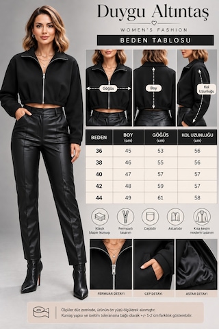 Duygu Altıntaş Kadın Kısa Blazer Ceket Fermuarlı, Astarlı Ve Cepli Siyah - 939583421 Siyah - 939583421 Siyah