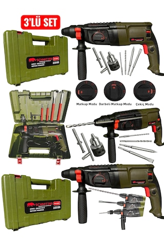 Schmıtzer 3'lü Set Sch-2603s Pro 850 W Sds Plus Metal Şanzuman Profesyonel Darbeli Matkap Kırıcı Delici 26mm Hilti