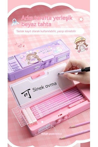 Ikkb Yeni Öğrenci Çok Fonksiyonlu Şifre Kilidi Çift Katmanlı Büyük Kapasiteli Organ Erkekler Ve Kızlar İçin Evrensel Kalem Kutusu Mor