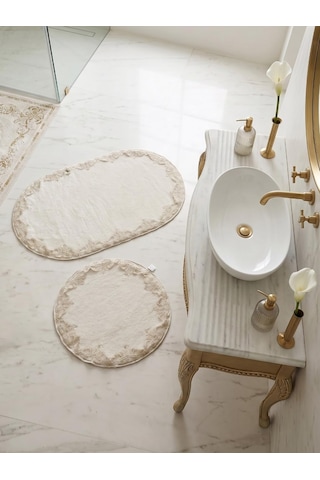 Çeyizlik Güpürlü Dantelli Banyo Paspas Takımı Kaymaz Taban 2'li Set 60x100 50x60 Diğer